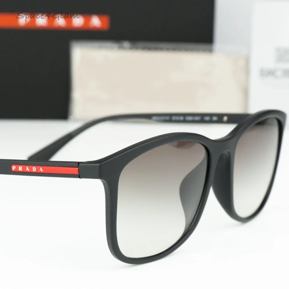 Prada Linea Rossa Men Sunglasses Black Grey Grad Rectangle PS01TSF DG00A7 NEW